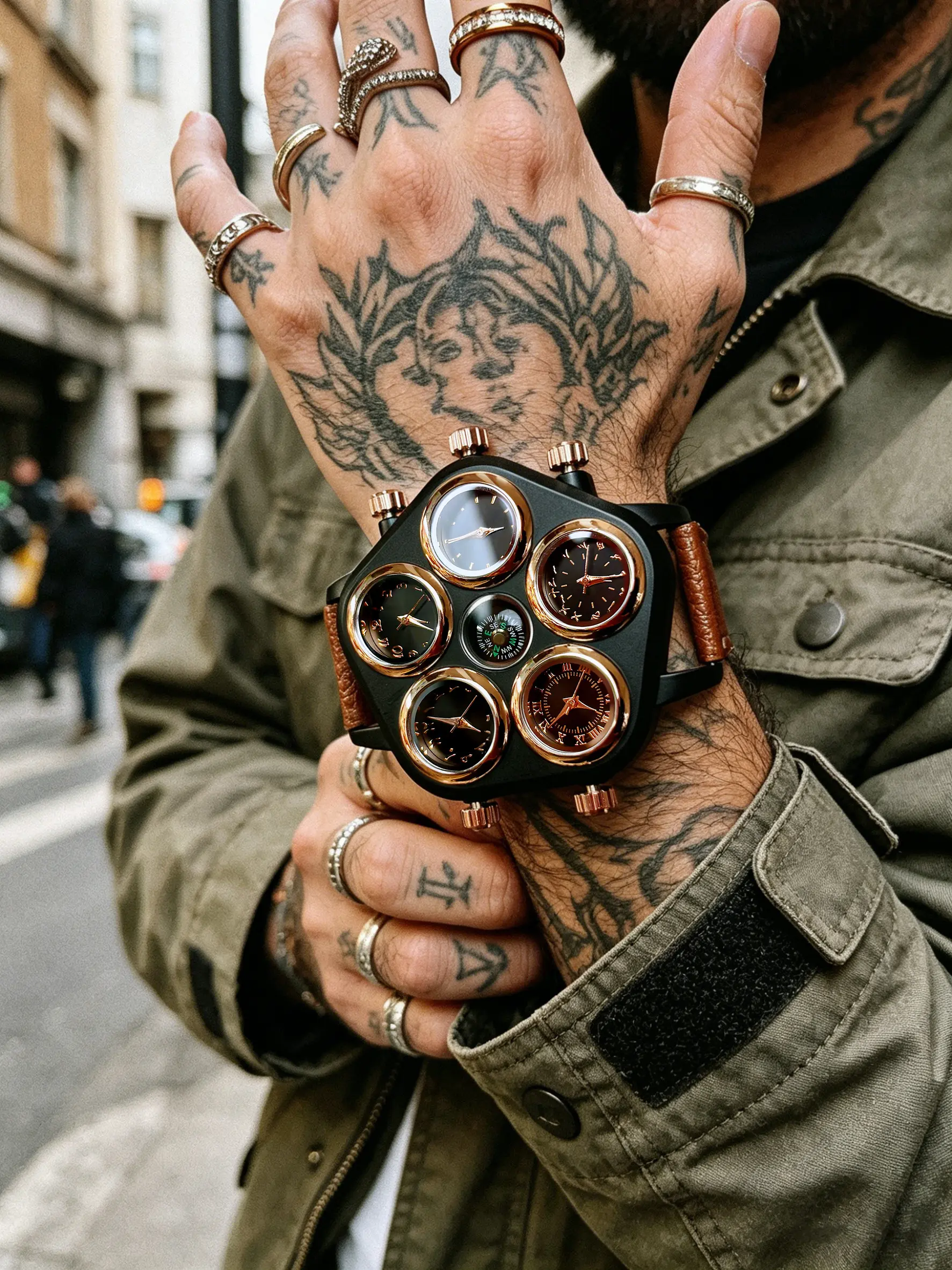Men's Multi-Time Zone Watch, Dual Time Wristwatch, Fashionable Street Style, Fashionable Watches, Large Analog Face, Analog Quartz Watch, Alloy Case, Button Cell Battery, Gift Box Included