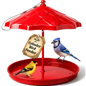 Red Cylinder Bird Feeder Holder - Holds Bird Seed Cylinders with Hole, Logs, & Birdseed Cakes up to 6" Diameter - Cylinder Sold SeparatelyPowder Coated, Thick, Durable Weather Resistant