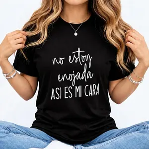 Raglan Sleeve Black No Estoy Enojada Spanish Quote Casual Tee Summer Personalized Short Sleeve T-Shirt Unisex USA Made Cotton Fabric Breathable Everyday Fit Minimalist Style Plus Size