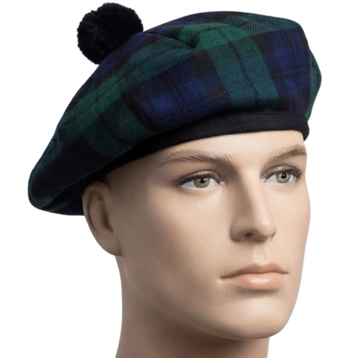 Scottish Tam O' Shatner Hat, Traditional Black Watch Tartan, Pom-Pom on Top, Heritage Highland Game & Cultural Events Accessory with Authenticity