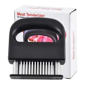 48-Pin Stainless Steel Blade Meat Tenderizer with Safety Lock, Heavy Duty Black ABS Non-Slip Handle, Manual Meat Tenderizing Tool, Perfect for Steak, Beef, Pork, Turkey, Fish, Poultry and Veal, Fast Meat Marinating & Flavor Enhancing Kitchen Gadget