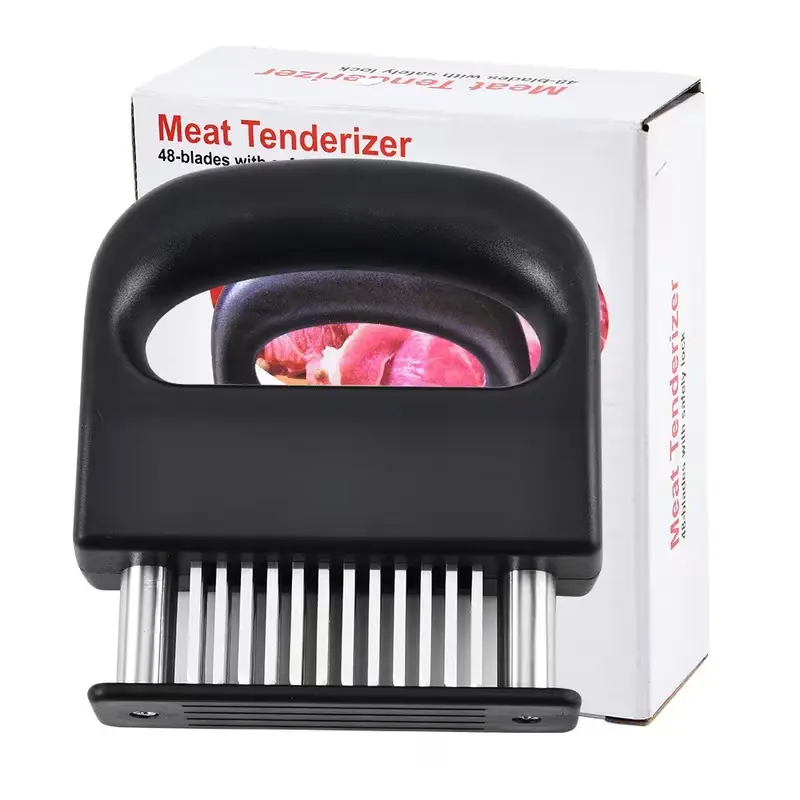 48-Pin Stainless Steel Blade Meat Tenderizer with Safety Lock, Heavy Duty Black ABS Non-Slip Handle, Manual Meat Tenderizing Tool, Perfect for Steak, Beef, Pork, Turkey, Fish, Poultry and Veal, Fast Meat Marinating & Flavor Enhancing Kitchen Gadget