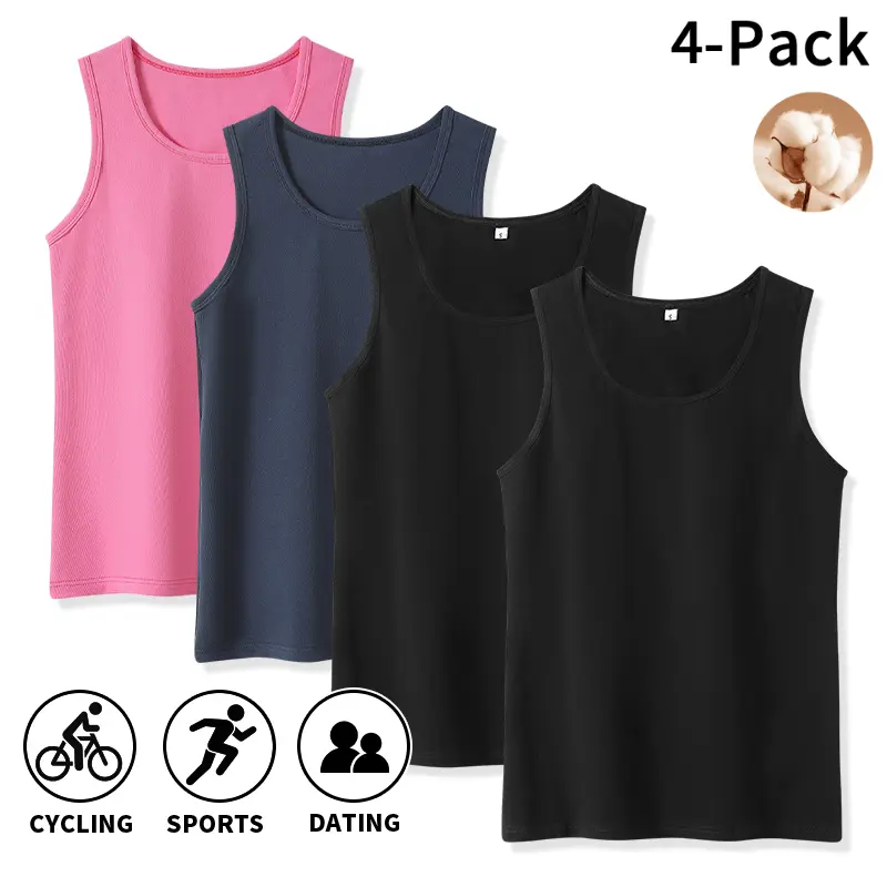 Men’s Cotton U-Neck Sleeveless Plain Undershirts - 1-Pack/4-Pack Menswear Vests, Skin-Friendly Basic Layering Innerwear for Everyday & Home Use