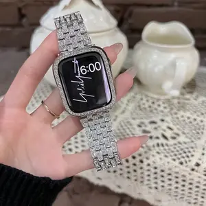 Elegant Five-Bead Diamond-Encrusted Women's Apple Watch Strap, Smartwatch Strap, Smart Watch Accessories, Compatible with Series 11-1 Ultra, Perfect Gift for Parties & Daily Wear