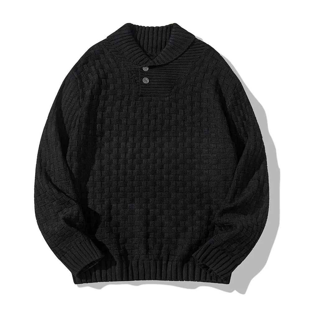 Men’s Stylish Classic Heavyweight Waffle-Knit Crew Neck Sweater - Teal Retro Buttoned Henley Pullover, Casual Loose Textured Menswear Top, Warm Long-Sleeve Plain Autumn/Winter Everyday Streetwear Jeans-Matching Knitwear