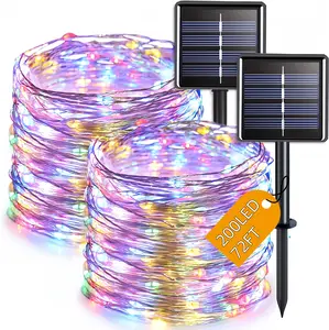2 Pcs Set, Solar String Lights, 72ft-200LED Lights, 8 Modes, Nickel Battery Powered, With Remote Control, Suitable for Outdoor, Christmas Tree Decoration, Garden, Yard, Party, Wedding Scene Setting