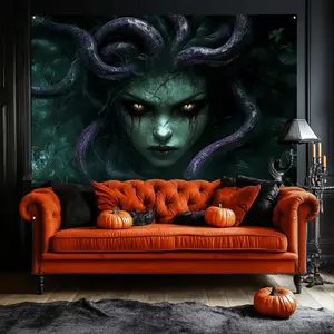 Medusa  Snake Goddess Design  Polyester Indoor Outdoor Halloween Party Decor Gift Room  trippy room decor bedroom  decor  Custom  Upload Images Hanging  Aesthetic stylish home accessory Extra Large Day of the Dead religious  art wall Tapestry