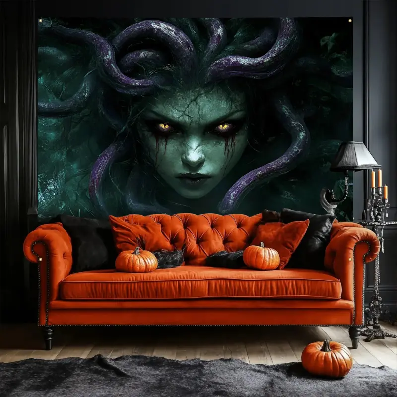 Extra Large Snake Goddess Polyester Artwork Tapestry - Hook-Included, Custom Image Upload, Hand Wash Safe, Indoor-Outdoor Decor, Trippy Room Accessory, Day of the Dead Religious Home Gift, Artwork Tapestries