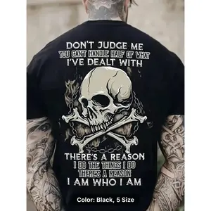Men's Skull Graphic Print T-shirt, Casual Short Sleeve Crew Neck Tee, Men's Clothing For Summer Outdoor