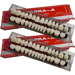 56 Pcs False Teeth Dental Complete Acrylic Resin Denture Teeth, 2 Set Whole Teeth Synthetic Polymer Denture Tooth, 23 Shade A2 Upper + Lower Dental Materials for Replacement, DIY, or Halloween