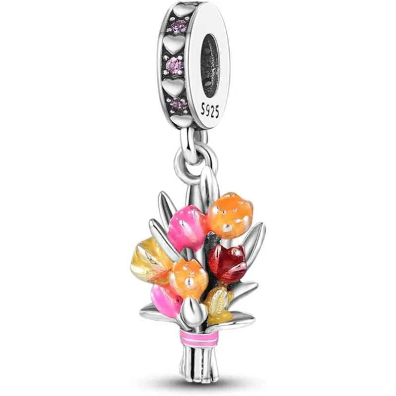 925 Silver Plated Charms - Personalized Family Letters, Airplane Travel, Carnation Floral Dangle Pendants for Bracelets, Necklaces, DIY Jewelry Making Gifts for Women with Modern Flair, Classic Elegance, Bouquet Charm, Chic Handbag, Charms & Pendants