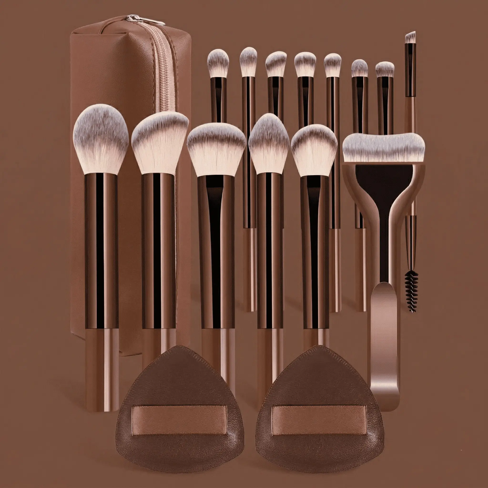 13PcsProfessional Makeup Brush Set With Bag and 2 Puffs/18Pcs/17Pcs, Cosmetic Brush Set, Metal Frame, Multiple Brushes Including Eyeshadow, Blush, Foundation, Perfect for Women & Girls