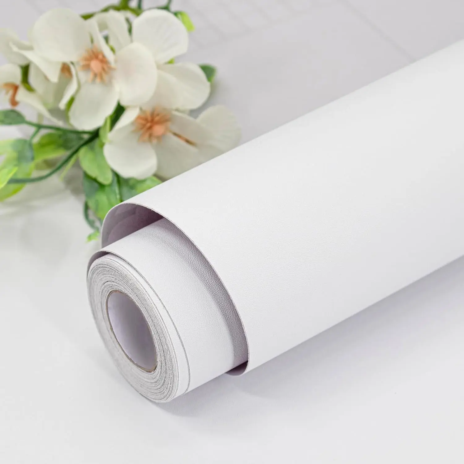 Matte White Vinyl Peel-Stick Removable Self-Adhesive Wallpaper, Large Roll (15.7in x 118.1in) Waterproof Contact Paper for Cabinets, Shelves
