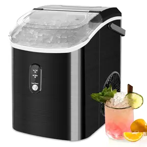 COWSAR Nugget Ice Maker with Handle,33lbs/Day, Produce a Basket in 1.5 Hour, Self-Cleaning, One-Click Design, Compact Ice Maker Nugget with Chewy Ice for Home Bar Party,Black