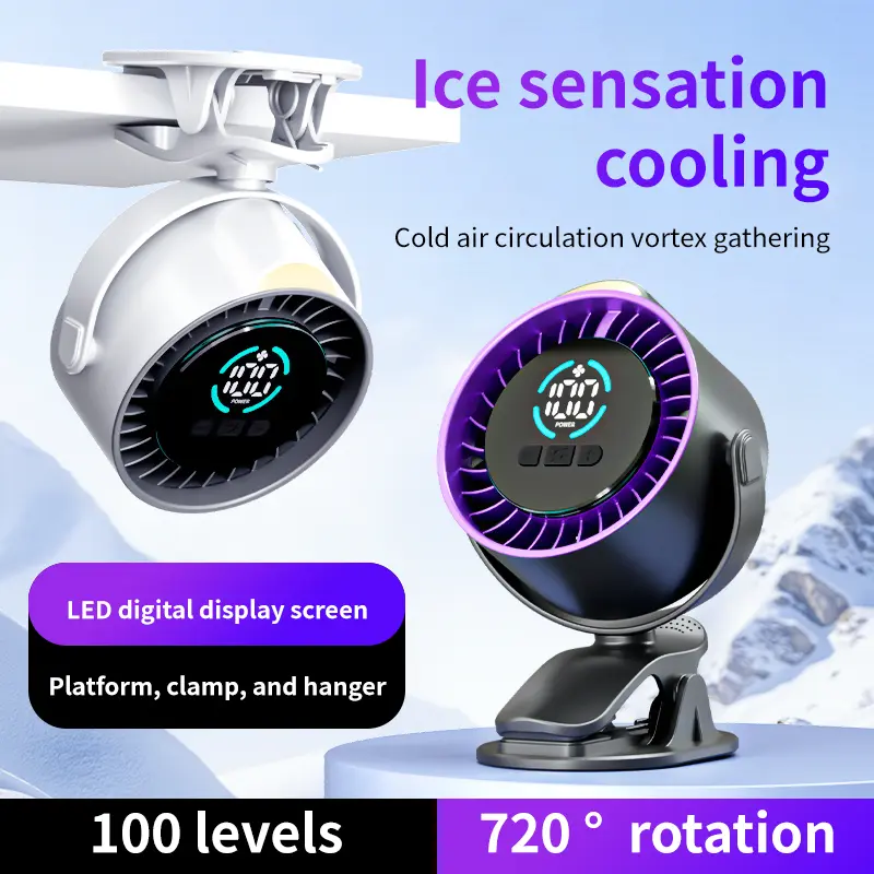 【Summerfinds】USB Rechargeable Desk Fan with LED Display, 100 Speed Settings Mini Circulation Fan, Clip & Wall Mount Small Office Fan, Quiet 36dB, Type-C Charging, Night Light, 1200mAh Battery