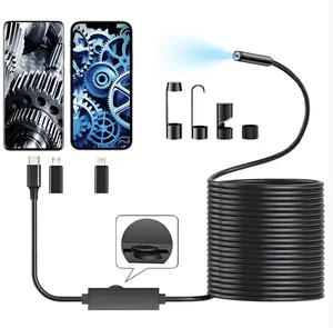 1920P HD 500W Pixel IP67 Waterproof Endoscope Camera with Light | 16.4ft Semi-Rigid Snake Borescope, 8 Adjustable LEDs, for iOS & Android