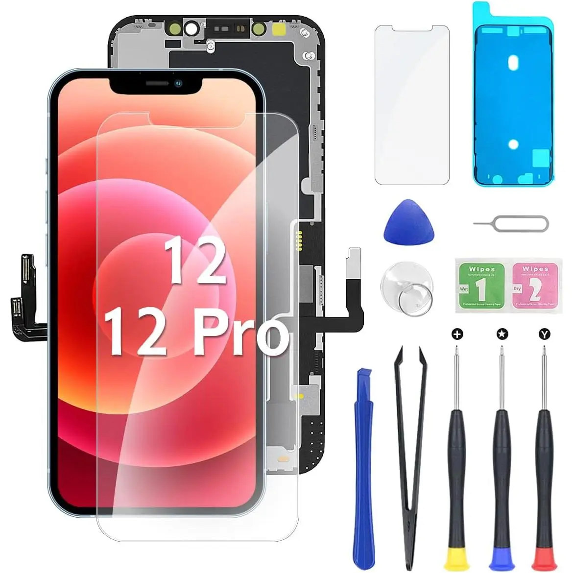 for iPhone 12/12 PRO Screen Replacement Kit - Full HD LCD 6.1'' Display and 3D Touch Digitizer Assembly with Repair Tools Compatibility A2172, A2402, A2404 A2403, A2341, A2406, A2408, A2407