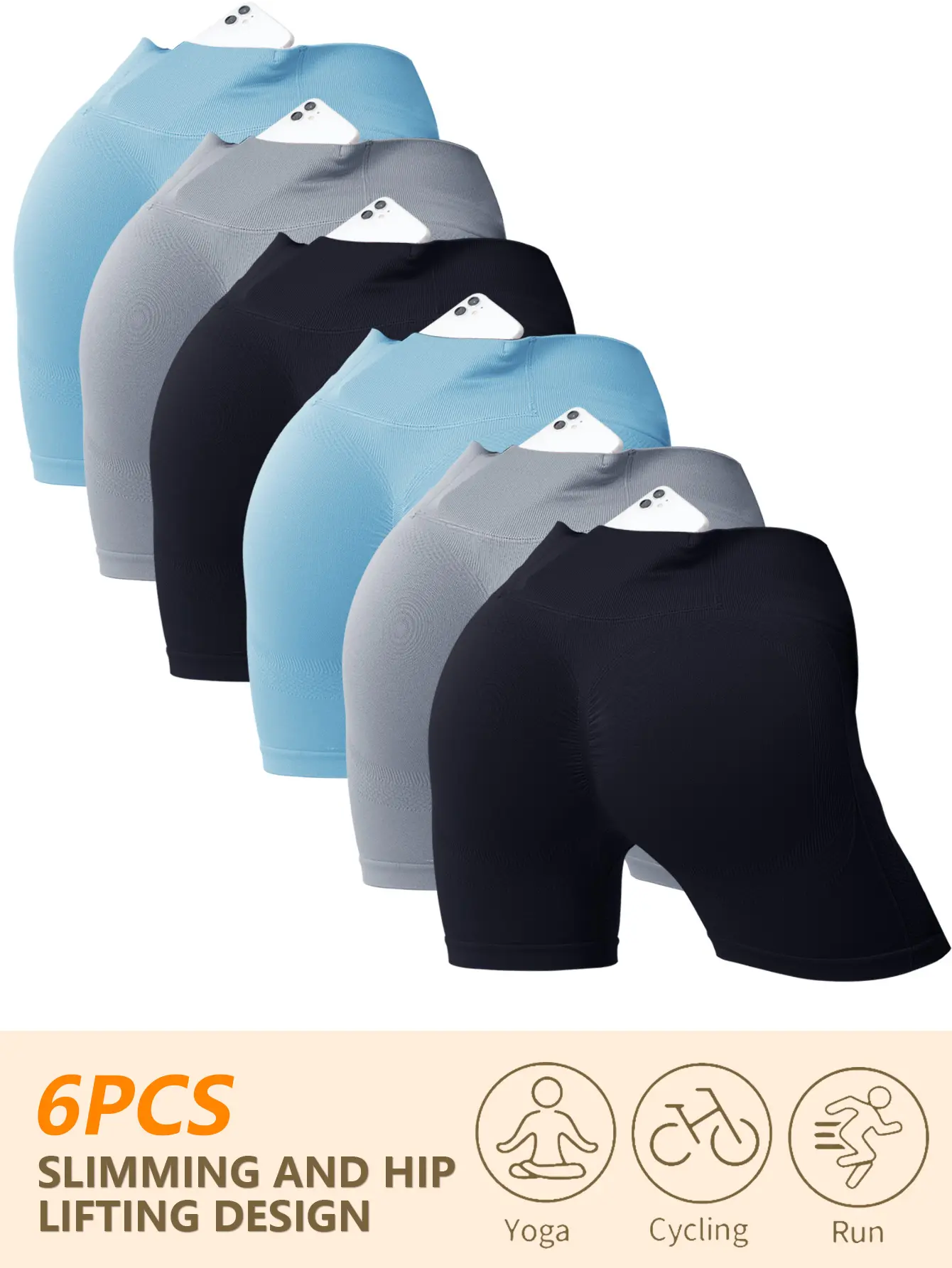 Women's Ribbed High-Rise Yoga Leggings (6Pcs) - Female Athleisure Fitness Bottoms, Tummy Control, Butt Lifting, Back Pocket, Soft Breathable Polyester Clothes, Sporty Chic Workout Tights for Gym, Running