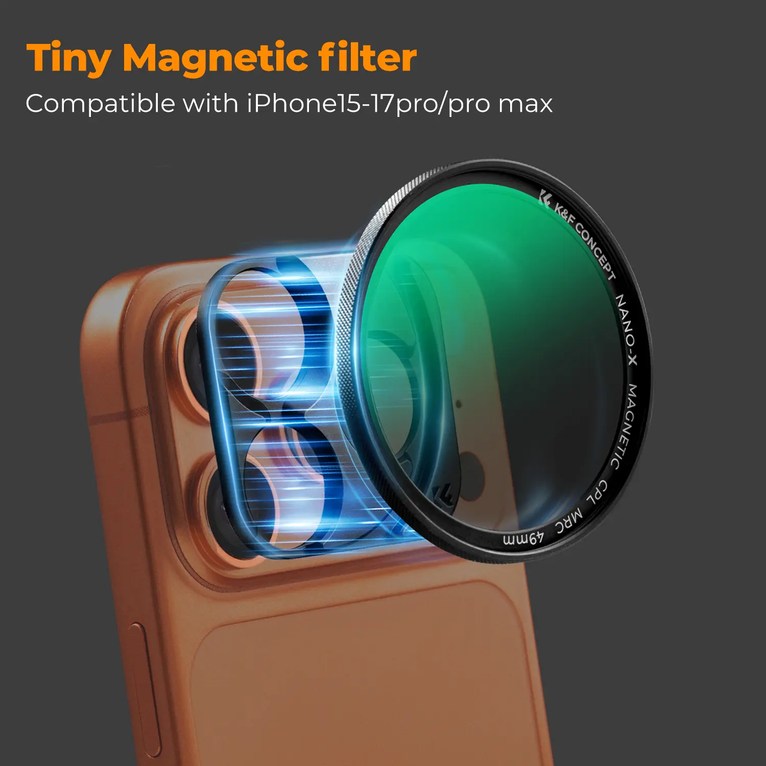 K&F CONCEPT Ultra Tiny Magnetic CPL Filter with Magnetic Base for iPhone 17,16,15 Pro/ProMax, Mag Snap-On Portable Mobile Tech Accessory, Anti-Glare, Texture-Enhancing Cellphone Camera Lens Accessory