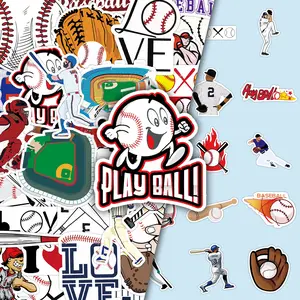 Baseball Sports Themed Sticker, 50pcs/set Self Adhesive Decorative Stickers, DIY Decals for Water Bottle, Laptop, Phone Case, Scrapbooking, Journal Making