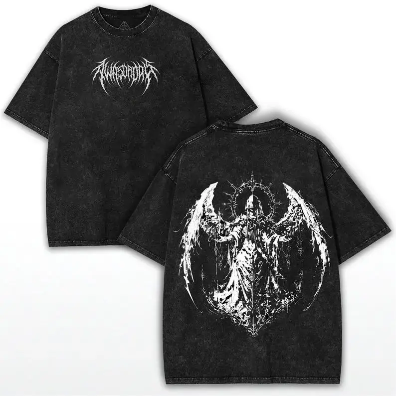 Unisex couple T-shirt valentine shirts Y2K Gothic Angel Oversized Tee Vintage Washed Streetwear Shirt