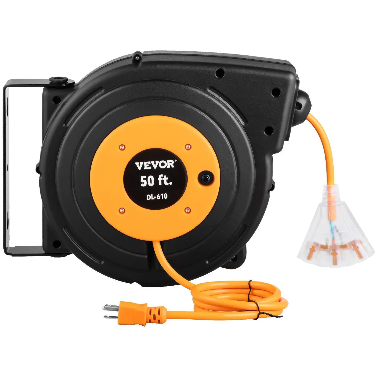 Spring New Arrivals Retractable Extension Cord Reel, 50ft 14AWG/3CSJTOW Power Cord Reel, 125v 60 hz, Ideal for Gardens, with 30-Day Free Returns & 24/7 Attentive Service, 4.5Ft Lead-In Cord