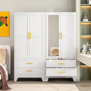 71" Tall Metal Armoire Wardrobe Closet Steel Bedroom Storage Closet with Mirror 2 Drawers Adjustable Shelves and Hanging Rod for Clothes Storage