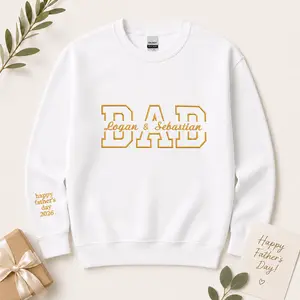 Custom Embroidered Dad with Kids Name on Chest Sweatshirt or Hoodie, Father's Day Gifts for Husband,Dad, Grandpa, Birthday