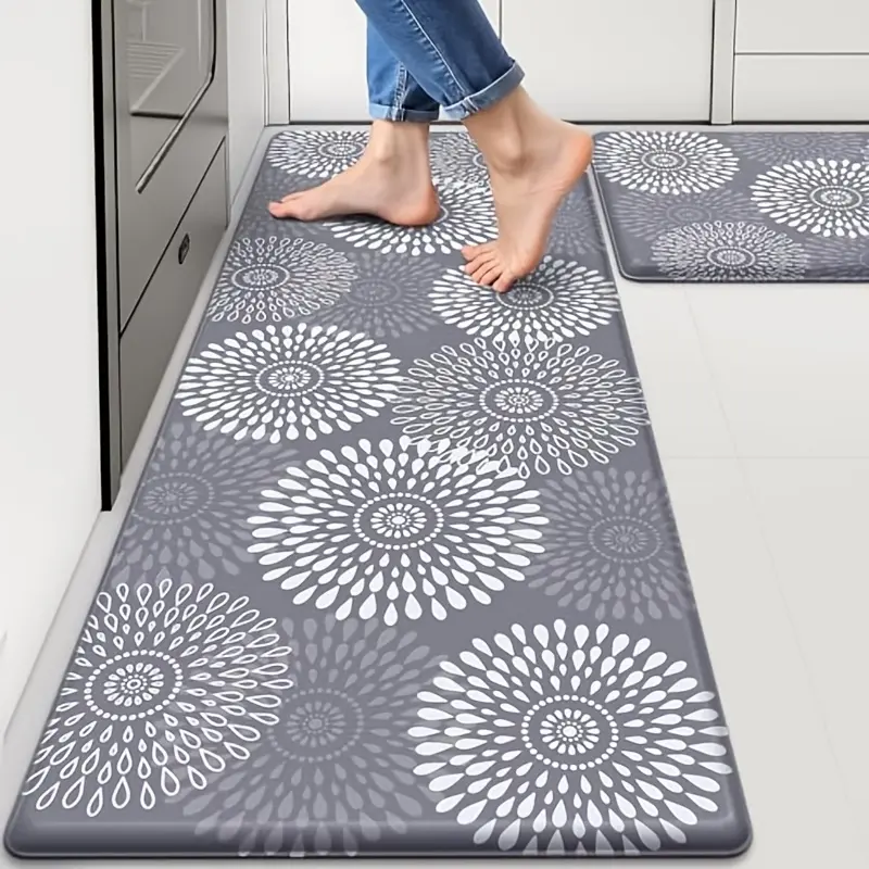 2pcs Moroccan Firework Pattern Long Kitchen Floor Mat - Memory Foam PVC Cushion, Anti-Fatigue, Non-Slip, Oil-Resistant, Easy-Clean for Kitchen/Sink, Home Decor