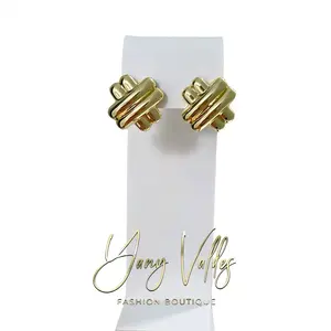 Gold Plated Twisted Cross Earrings 22.6mm for Women