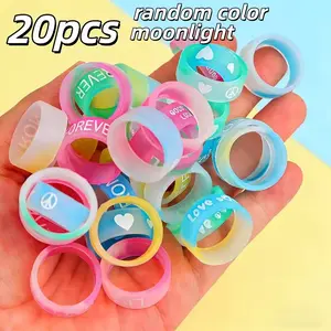 20pcs Glowing Silicone Rings, Letter Printed, Perfect for Casual and Festival Events, Battery-Free, Party Supplies, Night Light Rings