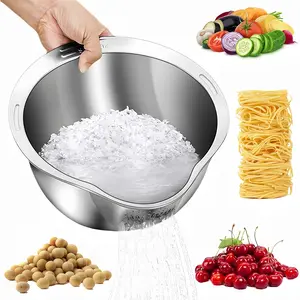 Stainless Steel Sloped Micro-Perforated Washing Bowl - a Fine Mesh Filter for Rinsing Rice, Suitable for Washing Vegetables, Fruits, Beans, And Pasta. This Kitchen Micro-Perforated Funnel Washing Bowl Is Quick, Convenient, And Practical for Draining