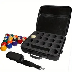 17-Hole Black American 8 Ball Pool Bag, Billiard Accessories, Portable EVA Hard Billiard Carry Case, Durable Protective Pool Ball Storage Bag with Carry Handle and Adjustable Shoulder Strap, Ideal for Game Room, Home, Tournament and Travel Use