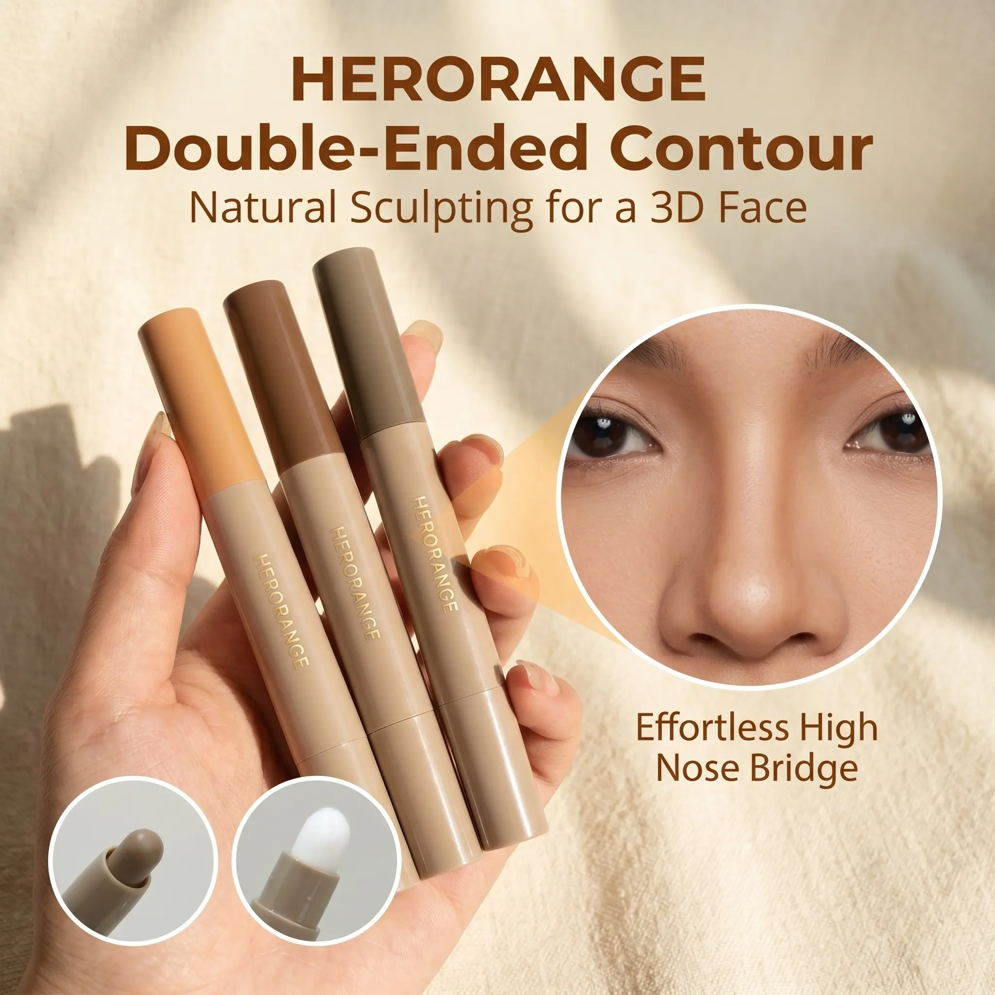 One-Step Dual Shade Contouring Pencil, Nose Shadow Face Contour, Contour Stick Makeup, Facial Contouring Makeup, Smooth Blend, Natural Finish, Ideal for Daily Commute, Recyclable