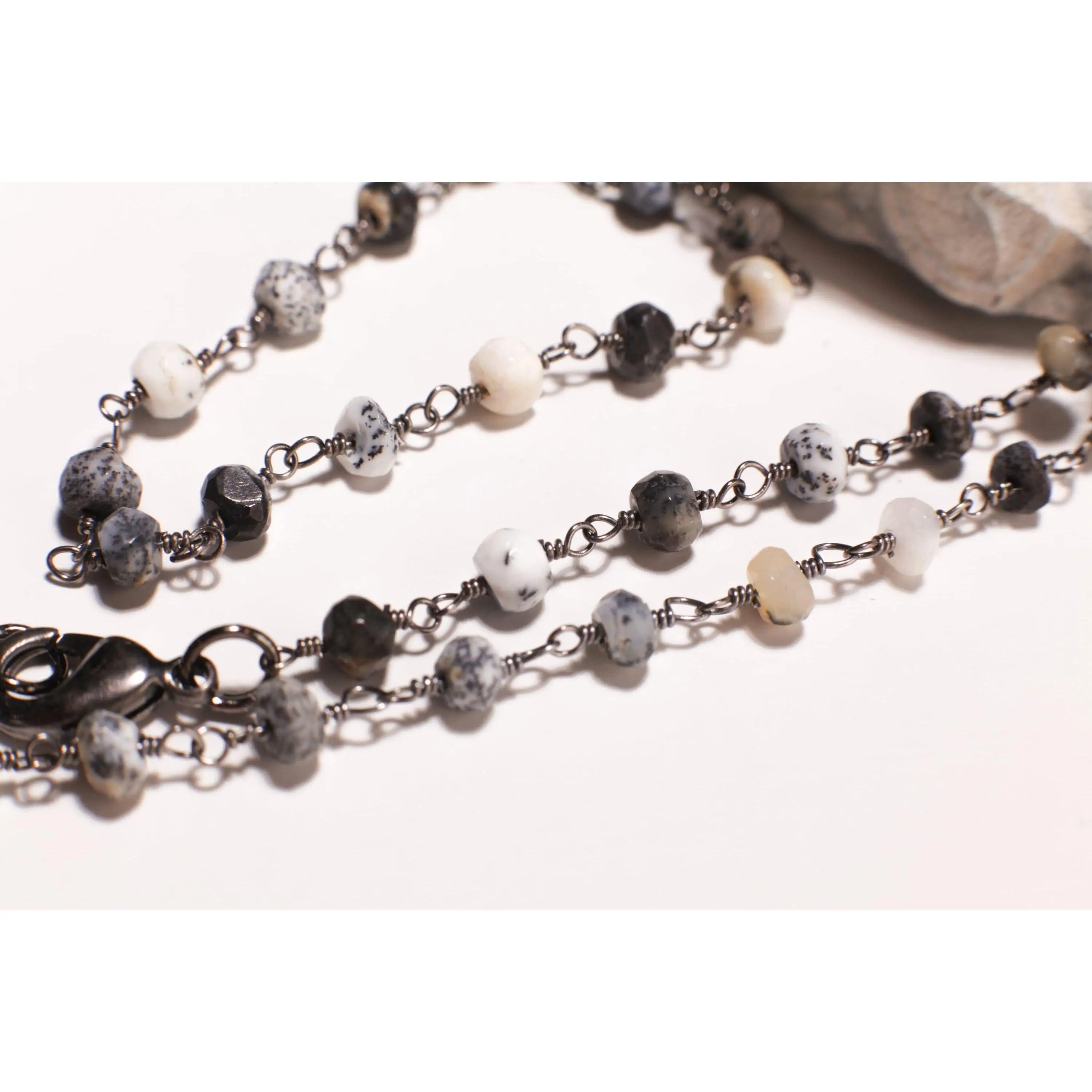 Natural Dendritic Opal, Silver Oxidized Faceted Natural Opal 4mm Chain High Quality Layering, Choker, Layering  Finished Necklace with Clasp