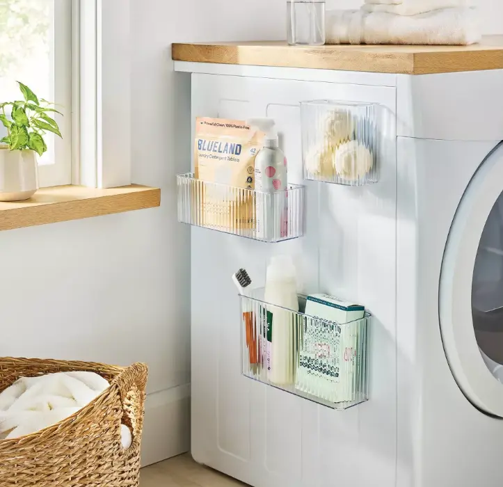 3 Pack Magnetic Storage Bins, Magnetic Organizer Baskets for Refrigerator, Locker & Metal Cabinets, Kitchen & Office Storage