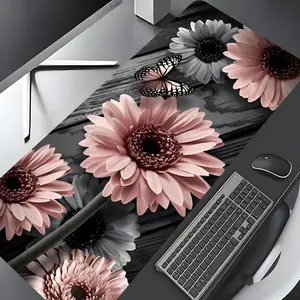 Retro sunflower and butterfly pattern mouse pad, rectangular gaming mouse pad, non-slip rubber pad Shortcuts Mouse Pad