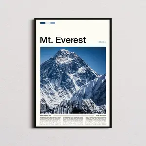 Artistic Mount Everest Photo Paper Print Poster with Border - Unframed Wall Art, Home Decoration Supplies, Hiker Gifts