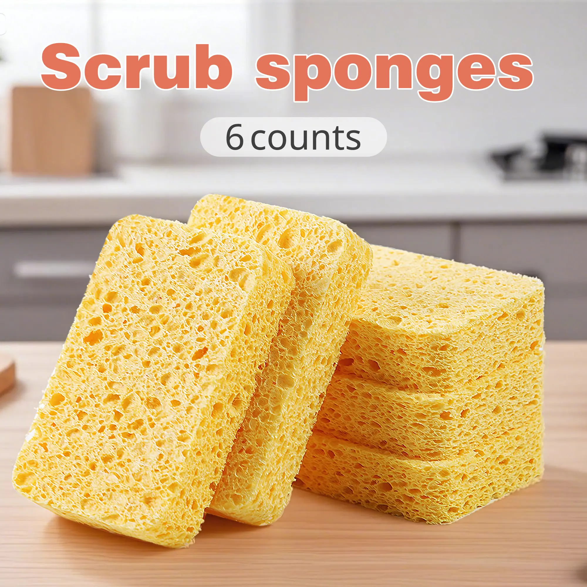 6 Counts Large Cellulose Sponges, Compressed Natural Wood Pulp Sponge for Dishes, Durable Cleaning Sponge for Kitchen & Bathroom