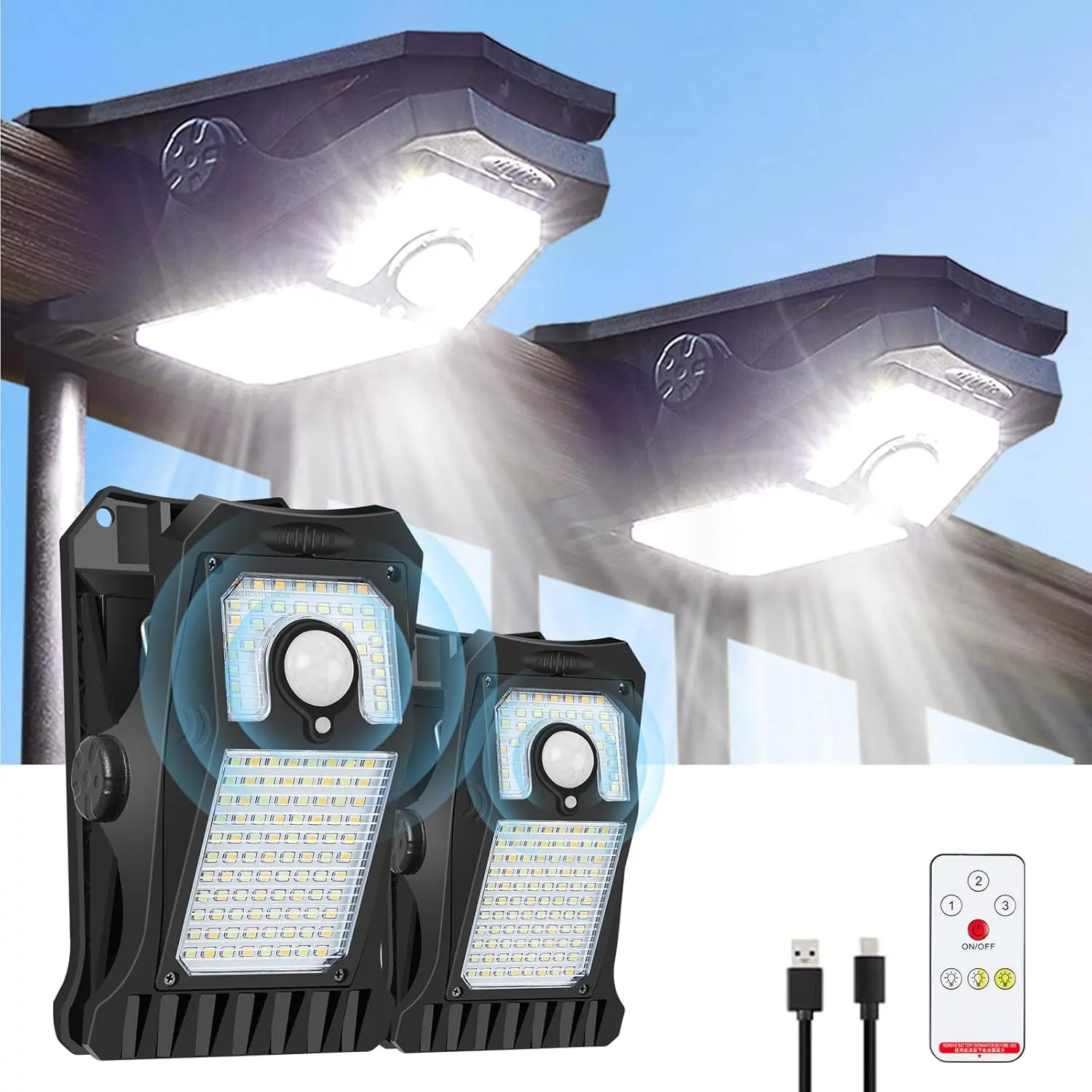Outdoor Solar Motion Sensor Light, Clamp-on Solar Light Outdoor Waterproof, High Brightness Solar Security Light, Suitable for Outdoor Fence Chain Camping