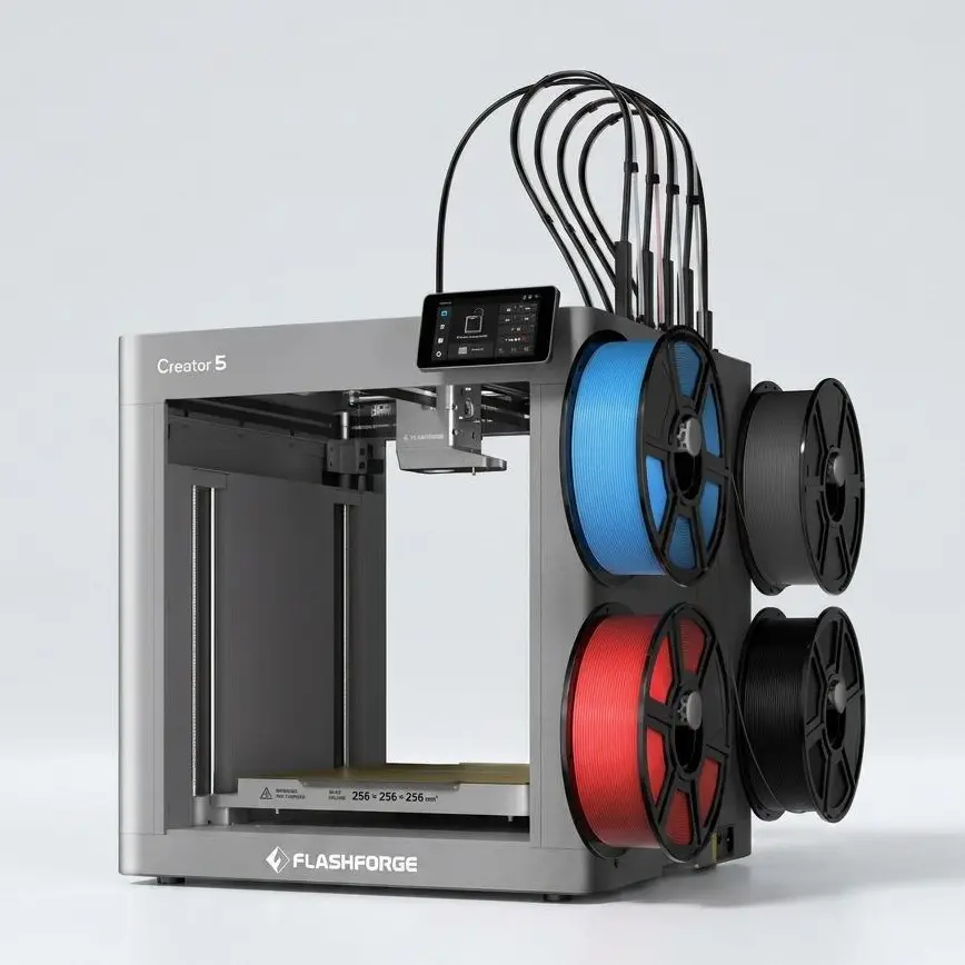 Flashforge Creator 5 4-Toolheads Multi-Color 3D Printer | 500% Faster, Zero Purge Waste