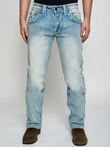 ARYA JEANS Light Blue Style 006 - Men's Regular Fit Denim Jeans in Premium Cotton Blend for Summer Casual Wear Menswear Breathable