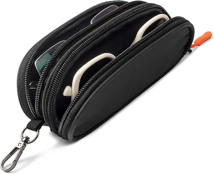 Soft Portable Zipper Double Eyeglasses Case with Keychain Clip, Glasses Holder for Men and Women (Home Organizer Storage Bag)