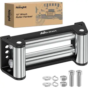 Nilight Winch Fairlead 10 Inch (254mm) Heavy Duty Winch Roller Fairlead 4-Way Universal Cable Guide with Mounting Hardware for Steel Cable 8000-12000 LBS UTV ATV Winches Accessory Replacement Black