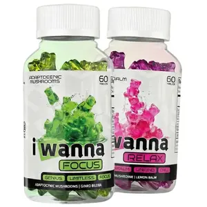 iWanna Zen Focus Chewable Gummies Duo - Vegan Mushroom Supplement, Vegan-Friendly Health & Wellness Support with Natural Botanicals for Brain Health, Focus, Calm & Metabolism