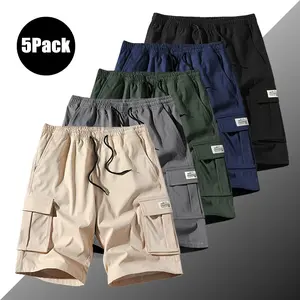 Men's 5-Pack Workwear Shorts —Utility Pockets, Adjustable Waist | Workout, Hiking & Construction Ready stylish collared shirts for everyday wear Solid Color pant Summer Wear Trouser Menswear Polyester Fabric shorts for the summer