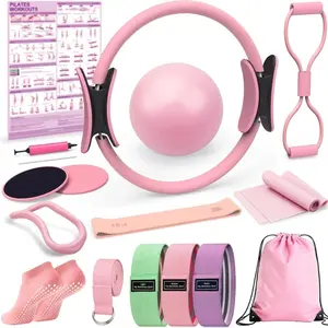 Yoga Pilates 16-Piece Latex Resistance Bands Set, Women's Home Yoga Ball Combo, Elastic Exercise Rings for Fitness & Wellness, Home Gym Kit, Workout Equipment, Workout Accessories