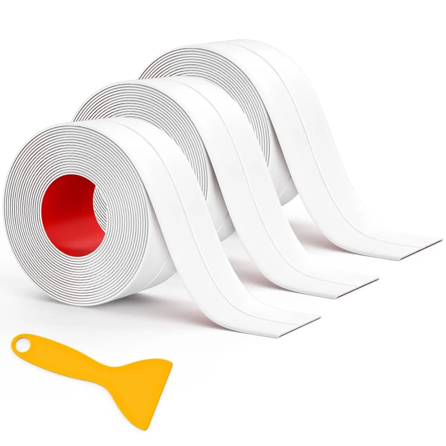 [New Deal] 3 Rolls 1.5x10.5ft PVC-Based Caulking Tape, Self-Adhesive Waterproofing Caulk Strip with Sealing Tool, Kitchen Seals & Edge Protector for Bathroom Sink or Bathtub