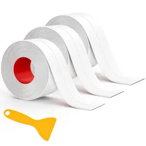 [New Deal] 3 Rolls Caulk Tape, Self Adhesive Caulk Strip Waterproof, Caulking Sealant Tape for Kitchen, Countertop, Bathroom, Sink, Shower, Bathtub, Toilet Edge Protector with Sealing Tool (1.5" x 10.5Ft) white