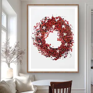 212 MAIN 36x48 in. Rustic Framed Matted Red Berry Wreath Artistic Holiday Print - Home Decor, Wall Decoration, Christmas Gift